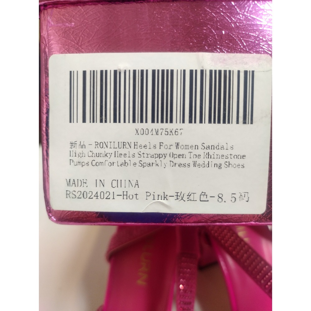 Ronilurn Hot Pink Rhinestone Strappy Block Heel Sandals RS2024021 Womens 8.5 - Picture 9 of 9